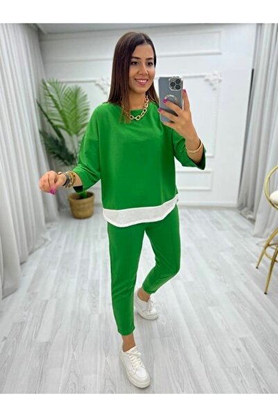 StilVibe Set verde pentru femei - Set dublu cu detaliu pentru partea din față