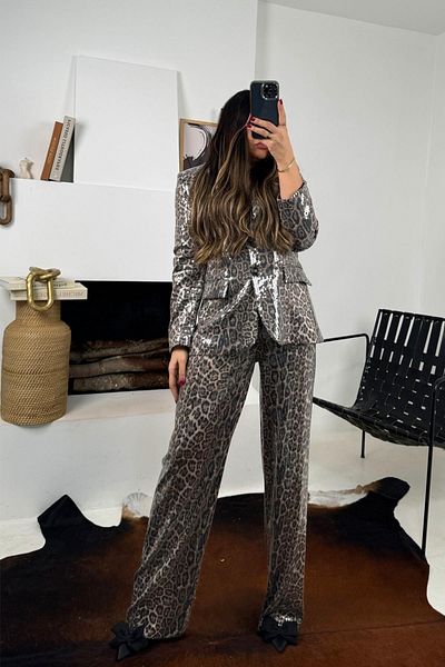 Sohotique By P Black Leopard Sequined Trousers