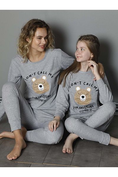 Mnk Baby&Kids Light Gray Girl's Combed Cotton Pajama Set - M00680