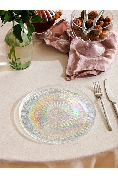 LC Waikiki Lcw Home Colorless Colored Patterned Glass Serving Plate 25 cm