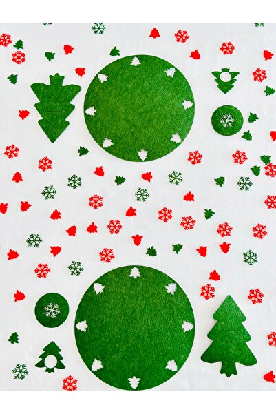 Karter İnovasyon New Year's Themed American Serving Set Green 4-Person, Table Decor, New Year's Dining Table, Coasters