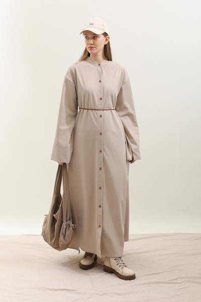 ZÜLAYS Dik Yaka Gömlek Elbise Taş