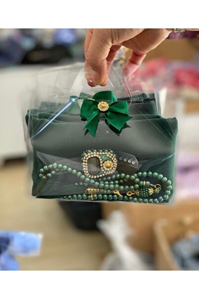 Genel Markalar 10 Adet Yeşil Hediyelik Kutulu Örtü,tesbih Ve Taşlı Zikirmatik Seti Umre Hediyeliği