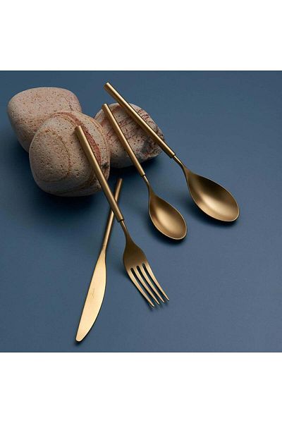 Jumbo 6000 Roller Full Matte Titanium Gold 12-Person 84 Piece Cutlery Set