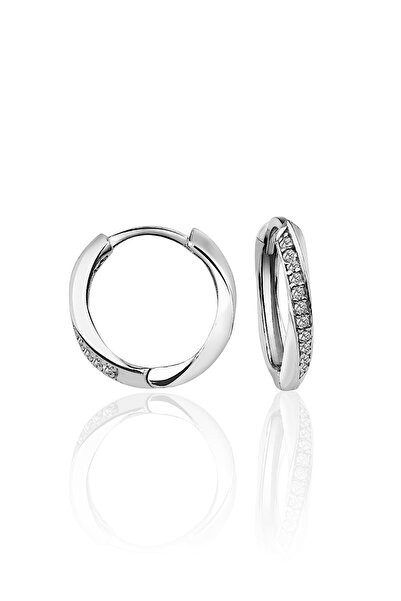 jelux silver Gümüş 925 Ayar 17 Mm  Şık ve Modern Halka Zirkon Taşlı Küpe