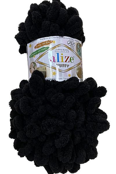 Alize 1060 Model Puffy Black Hand Knitting Yarn - 1 Piece - 100 Gr - Finger Knitting Yarn - Blanket - Pillow