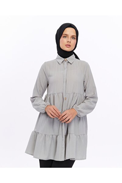 BRN Ρούχα Hijab με κουμπιά και βολάν Boyfriend Γυναικείο πουκάμισο τουνίκ