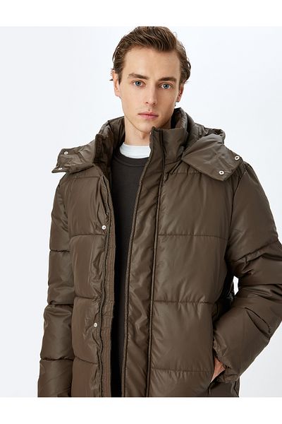 Koton Slim Fit Hooded Faux Leather Puffer Jacket