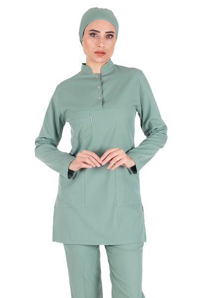 Alsancak Üniforma Green Thin Fabric Lycra Hijab Nurse Jersey and Hijab Doctor's Jersey Set
