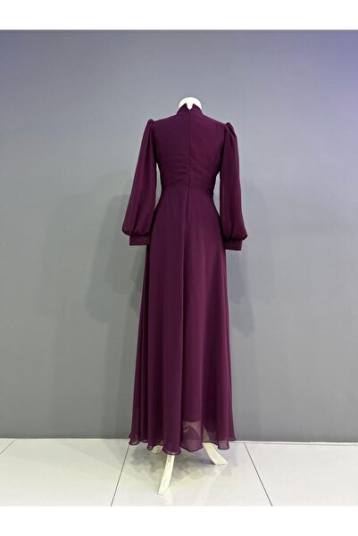 miss Elegans Şifon Taşlı İşlemeli Lavanta Abiye