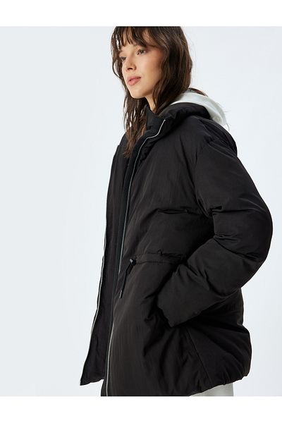 Koton Water Repellent Fleece Lined Stand Collar Pocket Zippered Coat