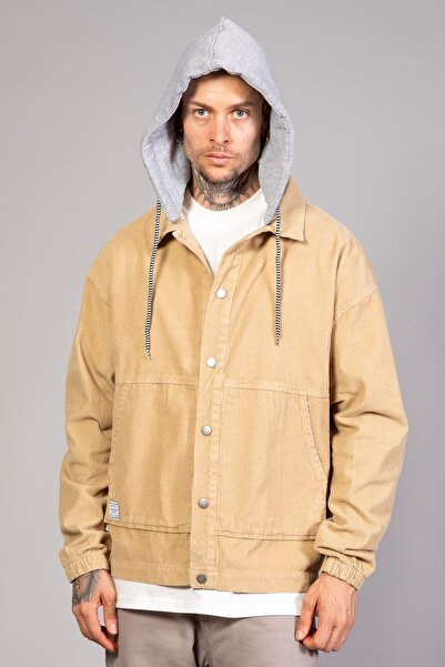 LTC Jeans Ανδρικό μπεζ αποσπώμενο βαμβακερό βελούδινο μπουφάν με κουκούλα