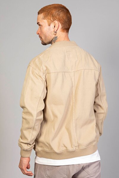 LTC Jeans Μπεζ ανδρικό τζιν μπουφάν με φερμουάρ Oversize Biker