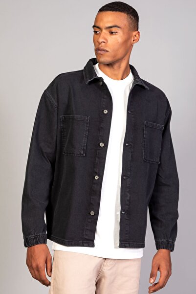LTC Jeans Ανδρικό πουκάμισο Μοντέλο Oversize Τζιν Μαύρο Μπουφάν