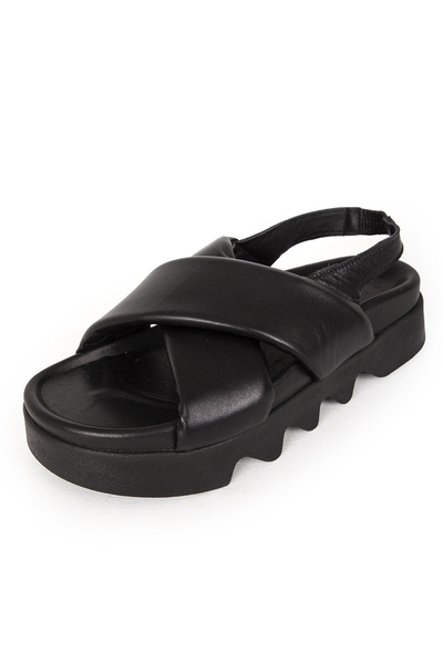 Dericlub Orthopedic Women's Sandals - Cross Strap, Thick Sole, Real Leather, Zy 7947 Black