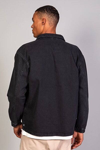 LTC Jeans Ανδρικό πουκάμισο Μοντέλο Oversize Τζιν Μαύρο Μπουφάν