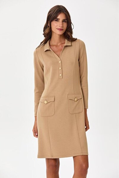 İKİLER Polo Yaka Önü Düğmeli Cepli Elbise 245-2502