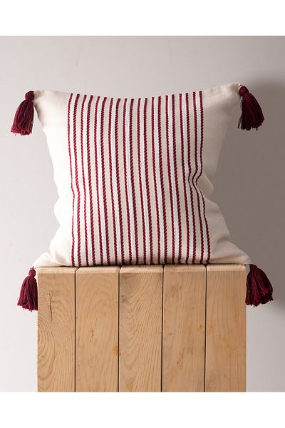 Madame Coco Ronnet 100% Cotton Throw Pillow Cover - Beige/Red - 45X45 cm