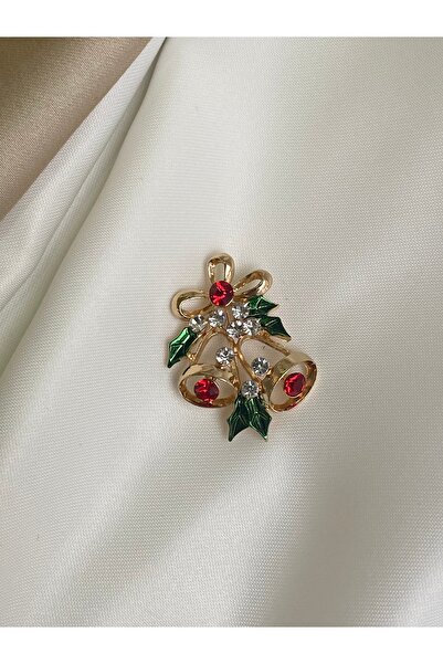 Twinssis Accessories İkili Çan Model Taşlı Broş Gold