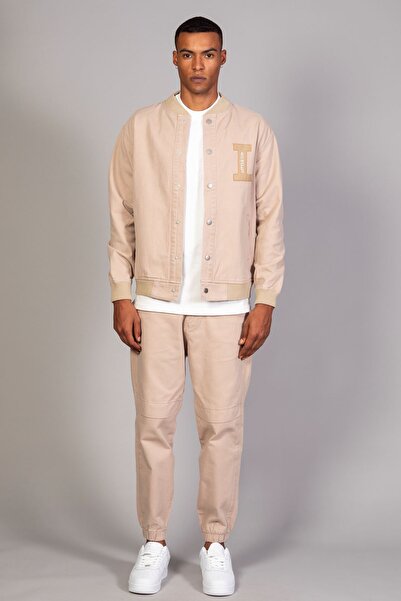 LTC Jeans Μπεζ ανδρικό τζιν μπουφάν με λεπτομέρεια με ραβδώσεις Oversize