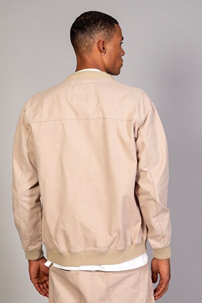 LTC Jeans Μπεζ ανδρικό τζιν μπουφάν με λεπτομέρεια με ραβδώσεις Oversize