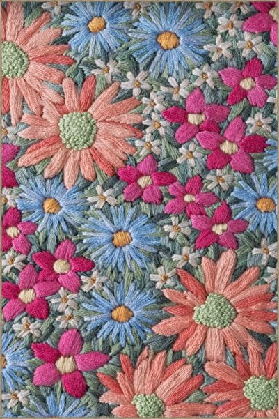 Rugs Modern Halı Kırmızı Mavi Pembe Renkli Floral Desenli Dokuma Taban Halı m...