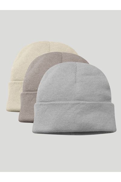 LU&MA 3 Pieces Unisex Folded Cotton - Wool Beret Vibrant Color,