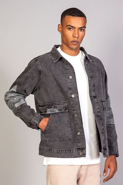 LTC Jeans Ανδρικό τζιν μπουφάν παραλλαγής με λεπτομέρειες υπερμεγέθη ανθρακί