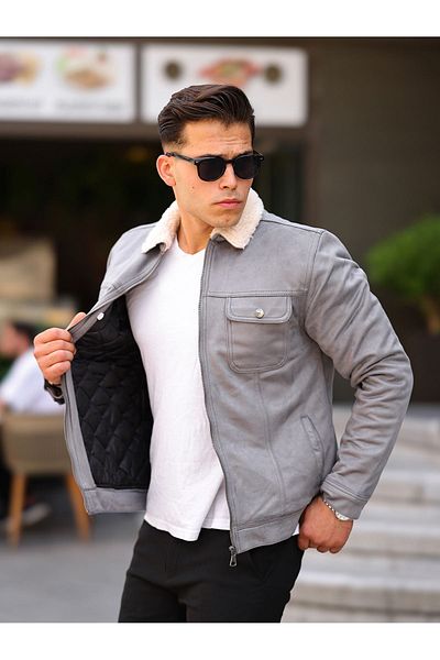 LTC Jeans Ανδρικό μπουφάν με φερμουάρ Suede Fur Grey