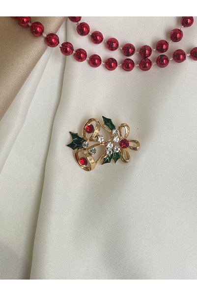 Twinssis Accessories İkili Çan Model Taşlı Broş Gold