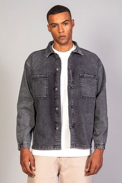 LTC Jeans Ανδρικό μαύρο πουκάμισο Snow Wash Μοντέλο Oversize Τζιν μπουφάν