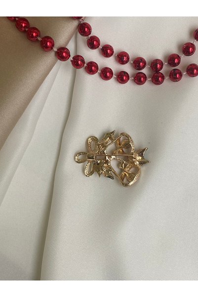 Twinssis Accessories İkili Çan Model Taşlı Broş Gold