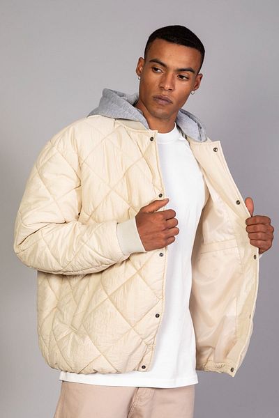 LTC Jeans Ανδρικό μπουφάν Ecru με αποσπώμενη κουκούλα Oversized Fit / Crinkle Fabric Καπιτονέ