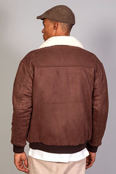 LTC Jeans Ανδρικό καφέ γούνινο παλτό με καπιτονέ μέσα σε σουέτ oversize