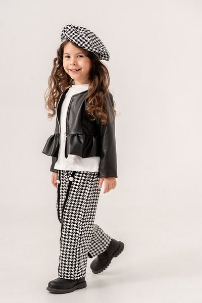 Eray Kids Jachetă 4 piese pentru fetiță cu model Houndstooth cu fermoar - Set pantaloni