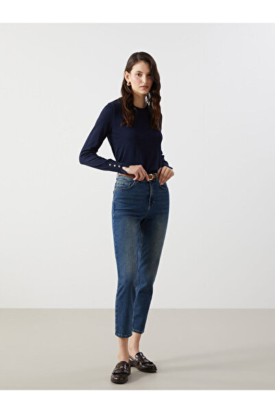 LC Waikiki Lcwk Beli Kemerli Mom Fit Kadın Jean Pantolon