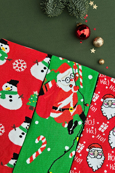 Esinti Ανδρικές Γυναικείες Παιδικές Χριστουγεννιάτικες Κάλτσες με θέμα τα Χριστούγεννα σε κουτί δώρου Μακριές πράσινο-κόκκινες κάλτσες Πρωτοχρονιάς Σετ 4 τεμαχίων