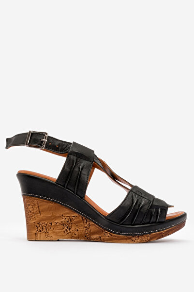 Dericlub Справжня шкіра ZY 5345 Чорні жіночі сандалі на підборах - DERİCLUB