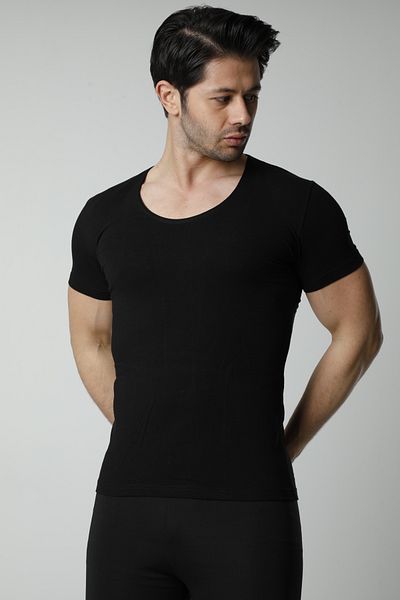 MODA High Cotton Proportion Black Wide Collar Men's Undershirt & Lycra Soft Texture