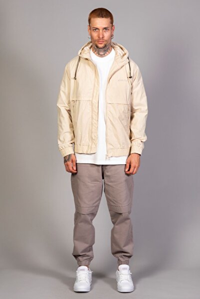 LTC Jeans Men's Ecru Hooded Crinkle Lightweight Spring Jacket