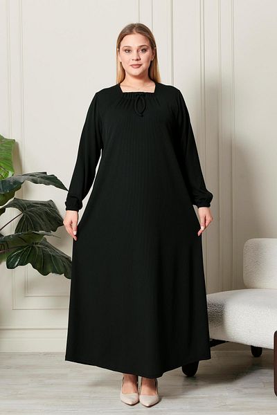 Ferace Women's Plus Size Square Neck Ribbed Dress