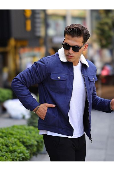 LTC Jeans Ανδρικό μπουφάν με φερμουάρ Suede Fur Navy Blue