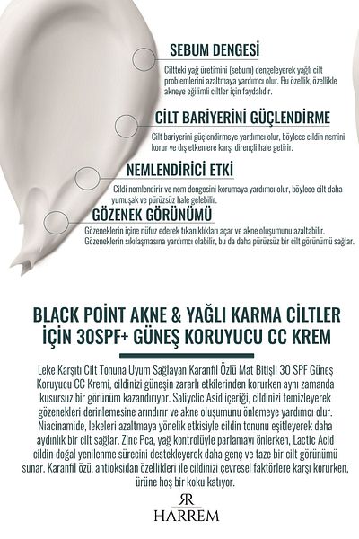 Harrem 30spf Sunscreen CC Cream Black - Acne and Oily Combination Skin 50ml