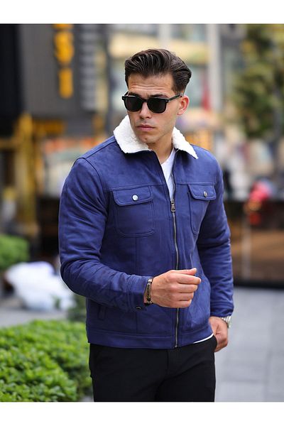 LTC Jeans Ανδρικό μπουφάν με φερμουάρ Suede Fur Navy Blue