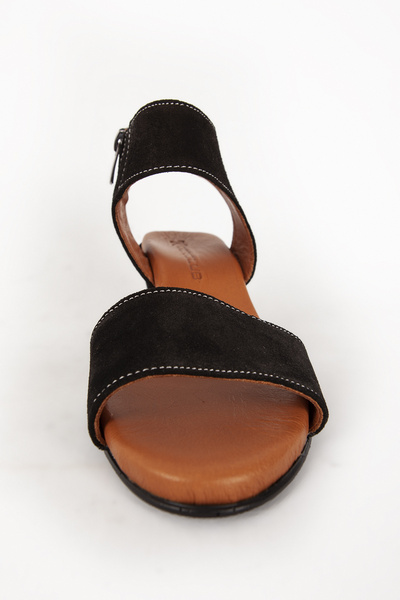 Dericlub Orthopedic Wedge Heeled Real Leather Women's Sandals - Zy 7016 Suede Black