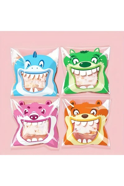 PABALAS 20Pcs Mixed Cartoon Big Mouth Pattern Self-Adhesive,Candy & Cookie Bags