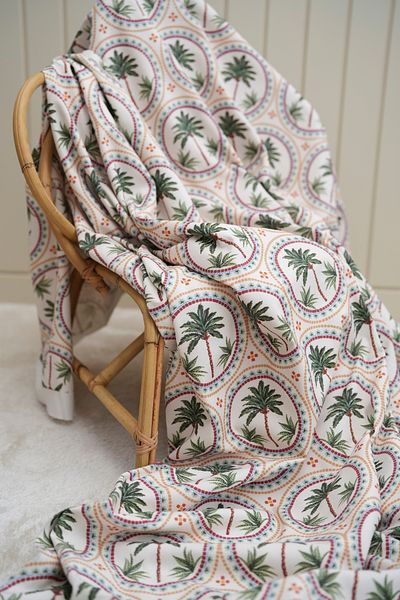 Tuğba Kuğu Printed Panama Fabric (100% Cotton) |   Mosaic Palm Trees