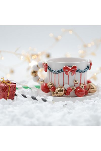 Pernotte Handmade New Year's Turkish Coffee Cup with Balloons