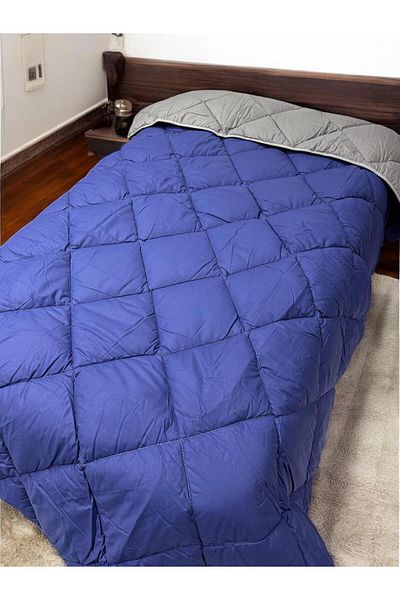 Clasy 100% Cotton Ranforce Single Double Sided Quilt Prestige V2 Blue-Grey Plain Pattern