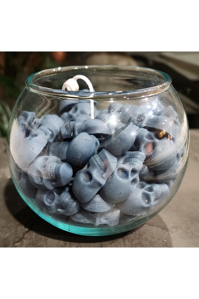 Dolce CAM FANUS İÇİNDE KURUKAFALAR MUM GRİ RENK